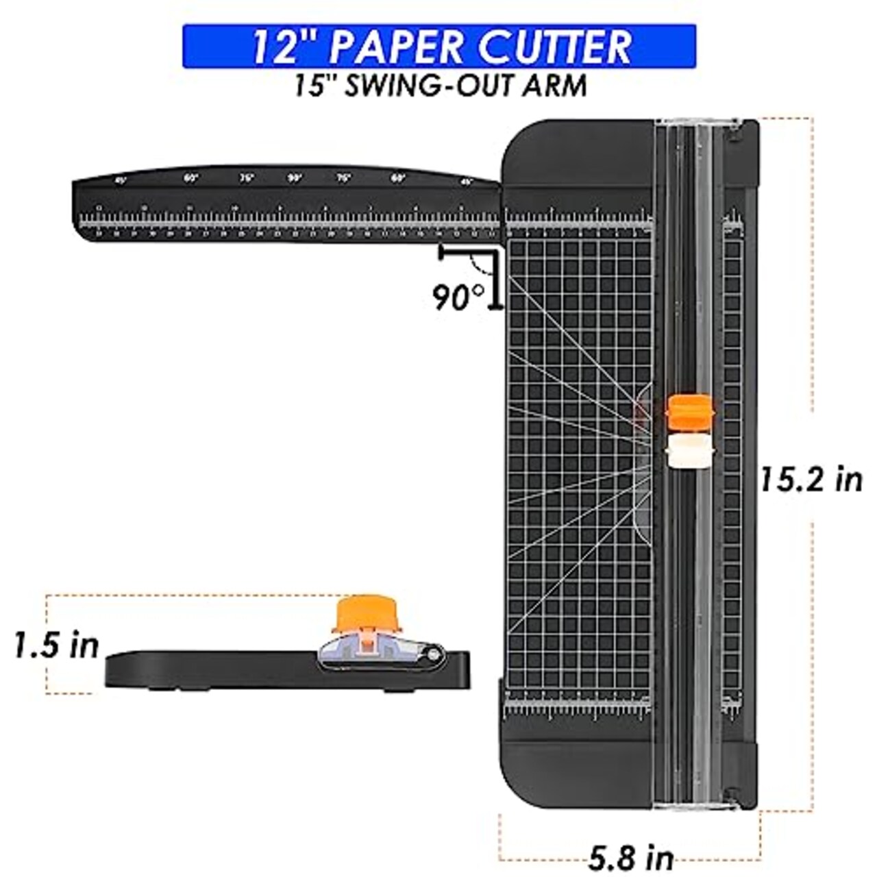 Paper Cutter 12 Inch Paper Trimmer with Scoring Blade, Paper Cutters for Cardstock Scrapbooking Tool with Automatic Security Safeguard and Side Ruler, Portable Paper Cutter for Crafting, Black